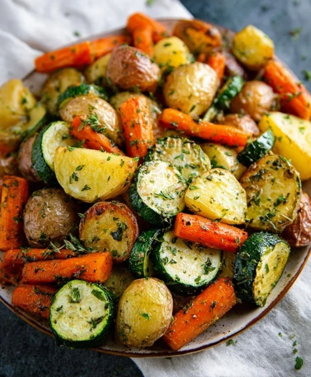 Garlic Herb Roasted Potatoes Carrots and Zucchini