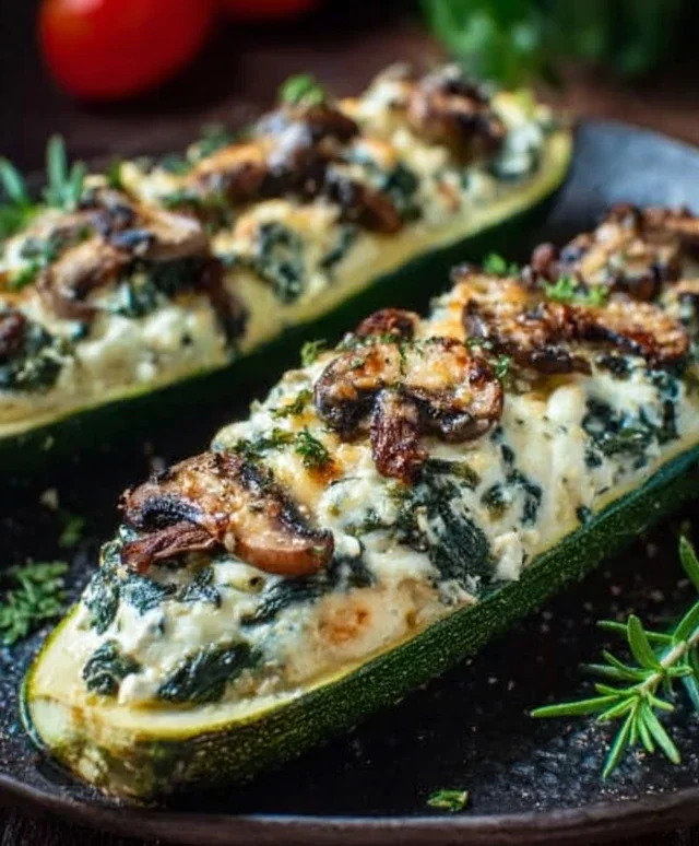 Spinach, Mushroom, and Ricotta Stuffed Zucchini Boats Recipe