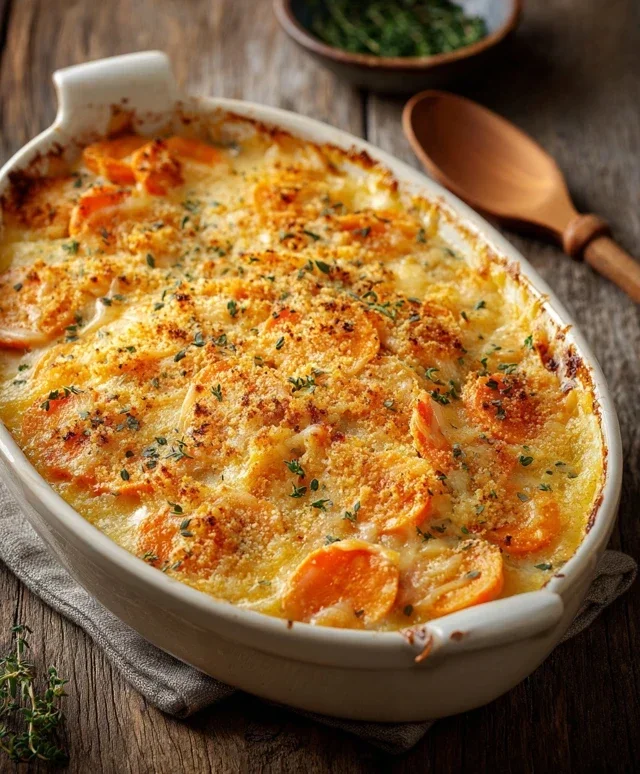Cheesy Garlic Carrot Gratin – Creamy, Sweet & Savory