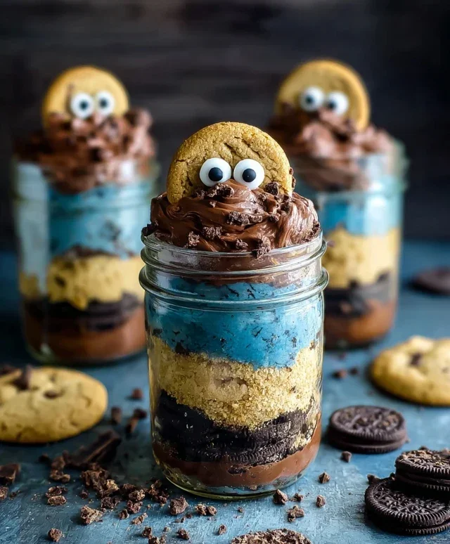 Cookie Monster Cake Jars