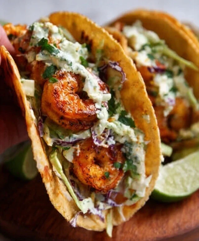 Cilantro Lime Shrimp Tacos with Creamy Slaw