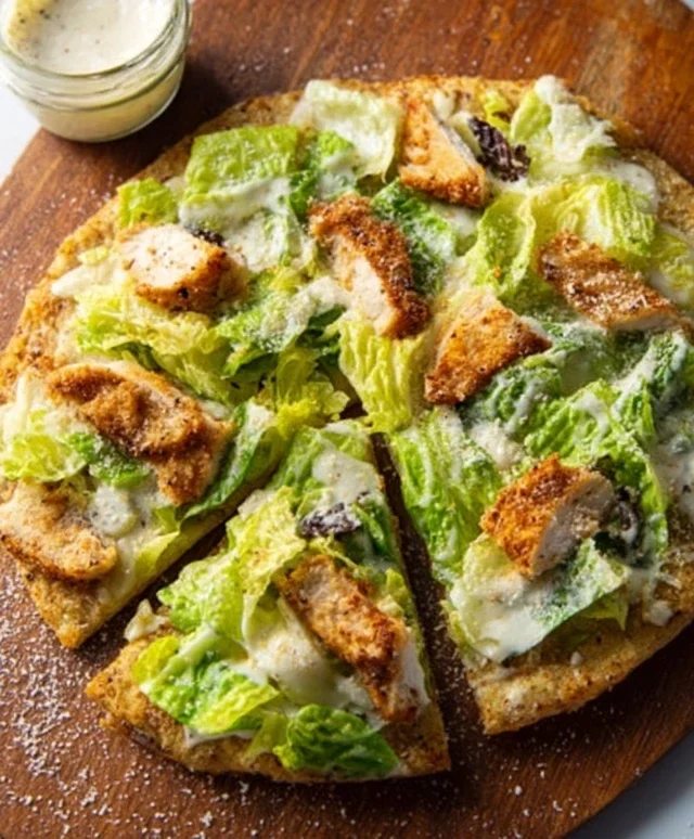 Viral Chicken Crust Caesar Salad Pizza