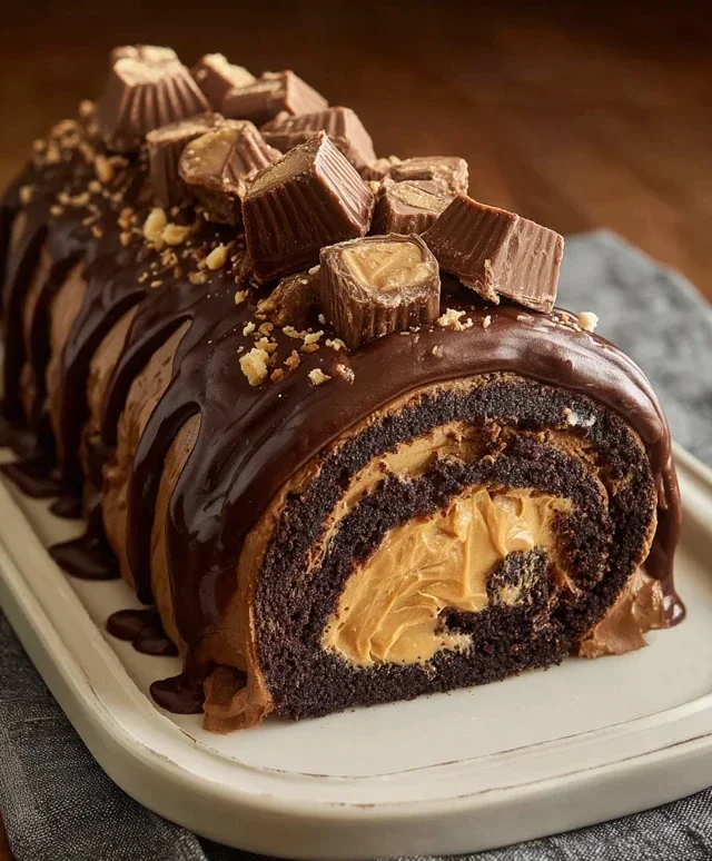 Peanut Butter Cup Chocolate Roll Cake