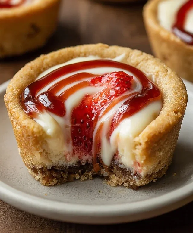 Strawberry Swirl Cheesecake Cookie Cups