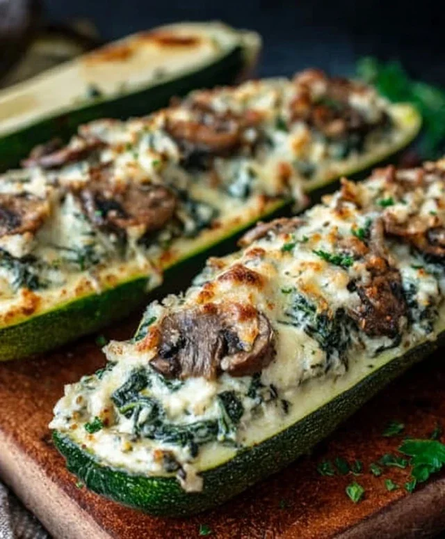 Spinach, Mushroom, and Ricotta Stuffed Zucchini Boats Recipe