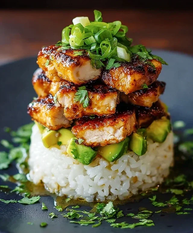 Delicious Honey Lime Chicken & Avocado Rice Stack Recipe