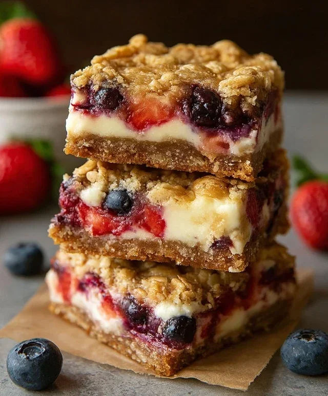 Berry Oatmeal Cheesecake Bars