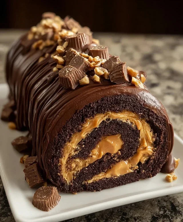 Peanut Butter Cup Chocolate Roll Cake