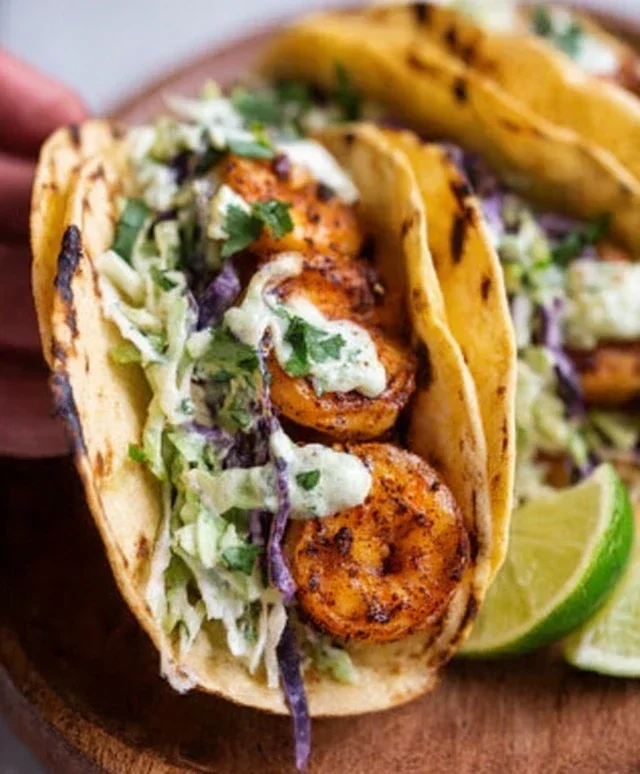 Cilantro Lime Shrimp Tacos with Creamy Slaw