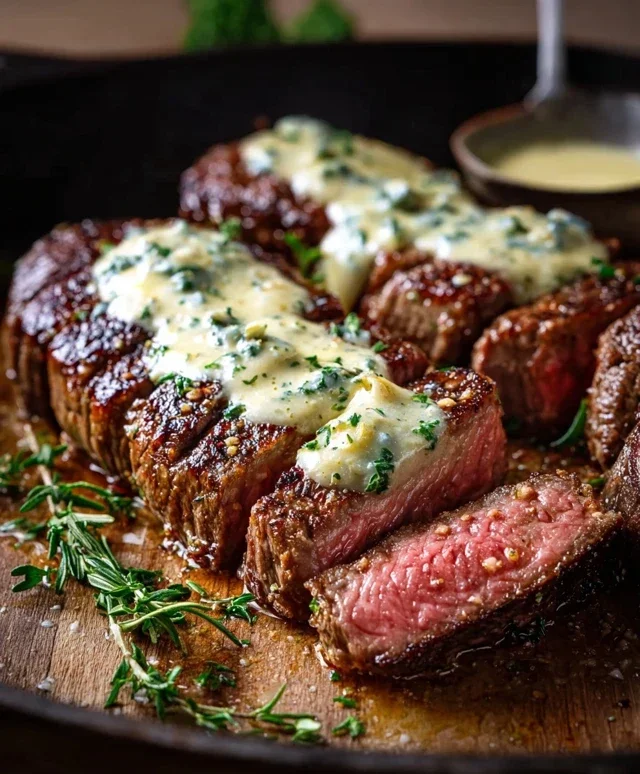 Garlic Butter Steak With Parmesan Cream Sauce