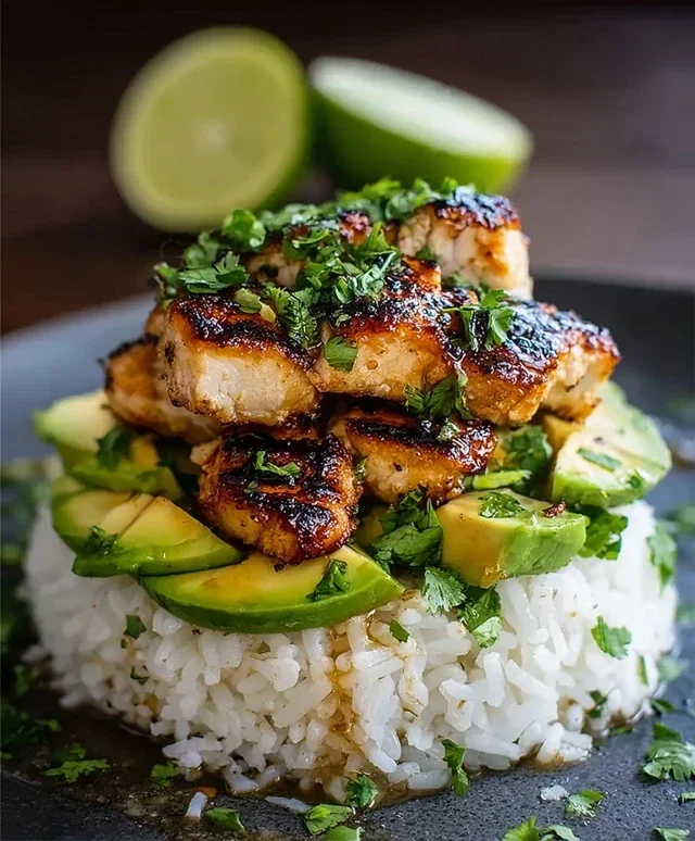 Delicious Honey Lime Chicken & Avocado Rice Stack Recipe