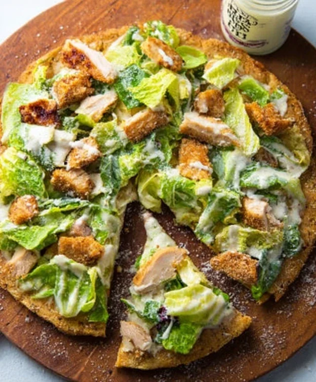 Viral Chicken Crust Caesar Salad Pizza
