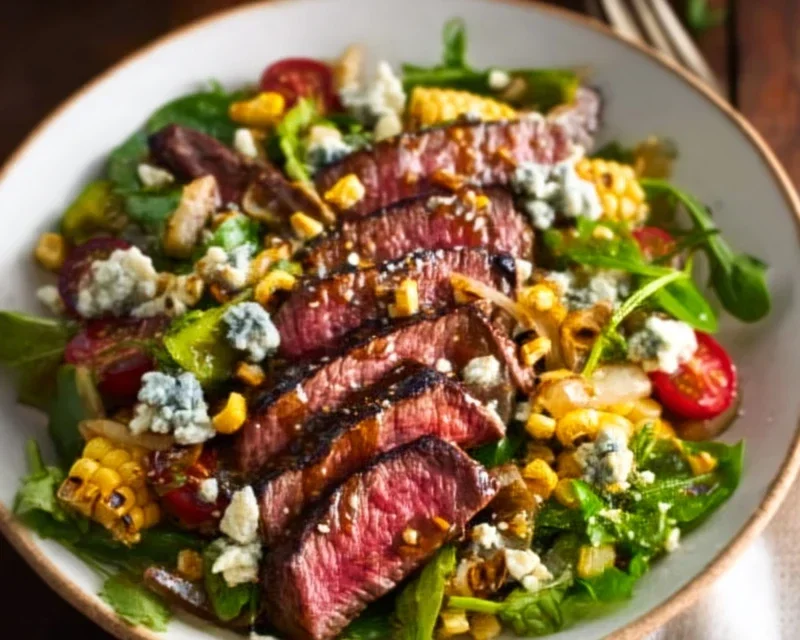 Balsamic Steak Gorgonzola Salad with Grilled Corn