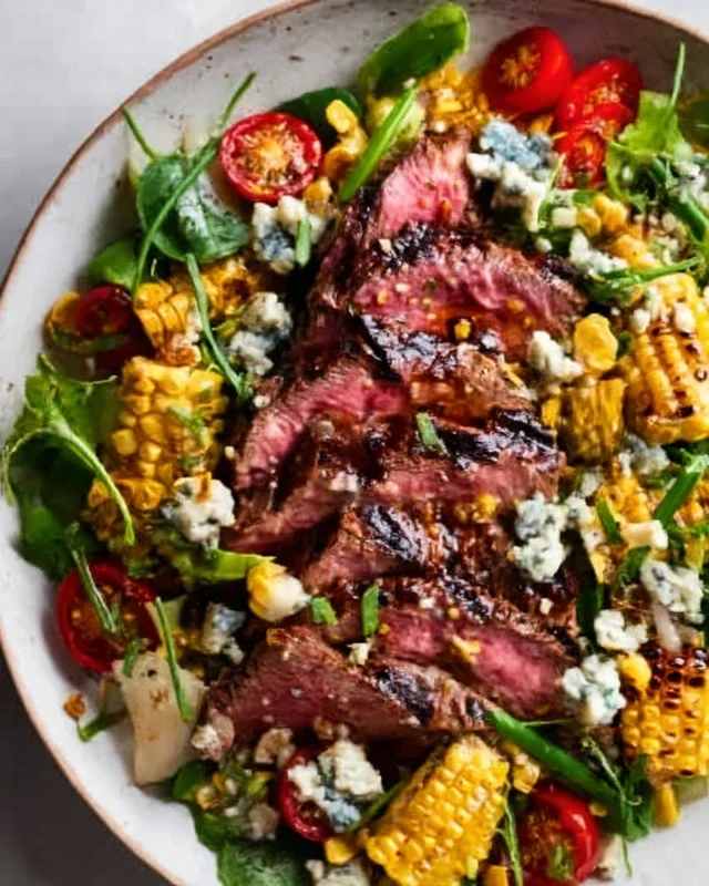 Balsamic Steak Gorgonzola Salad with Grilled Corn