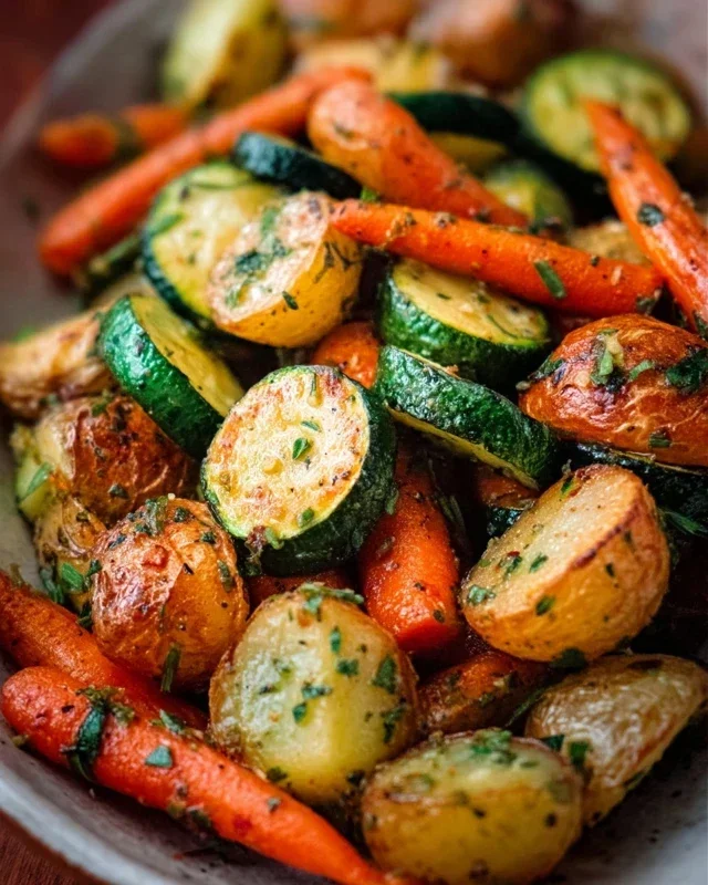 Garlic Herb Roasted Potatoes Carrots and Zucchini
