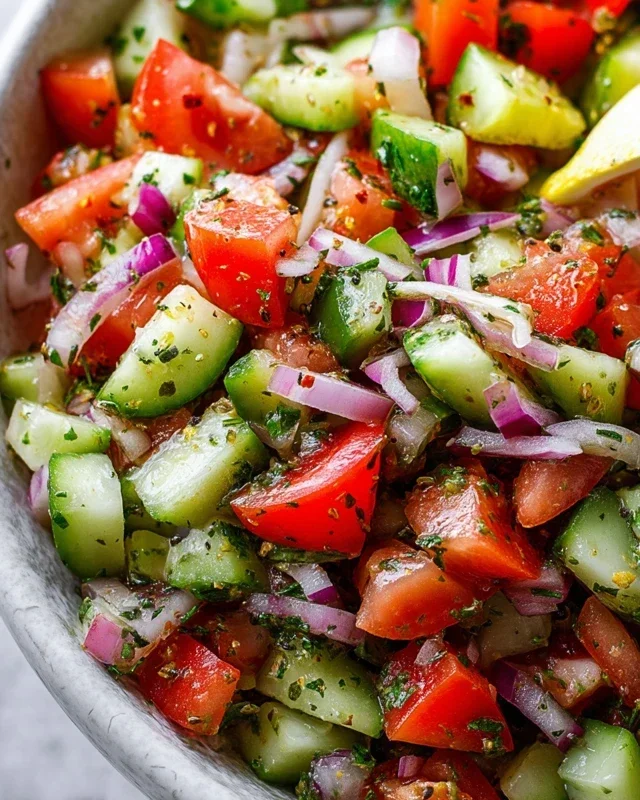 Mediterranean Salad with Cucumber, Tomato and Onion