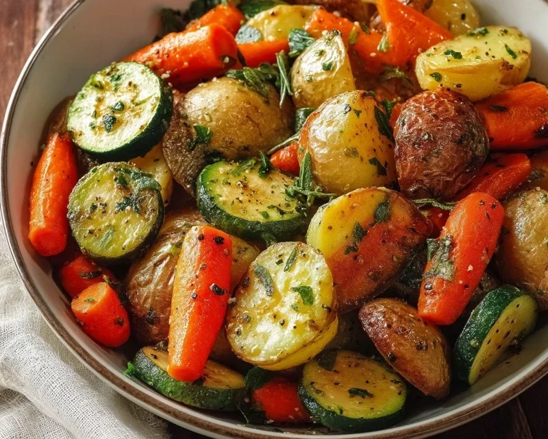 Garlic Herb Roasted Potatoes Carrots and Zucchini