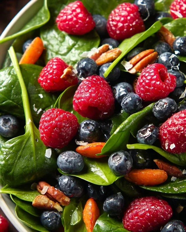 Berry Spinach Salad with Blueberries and Raspberries