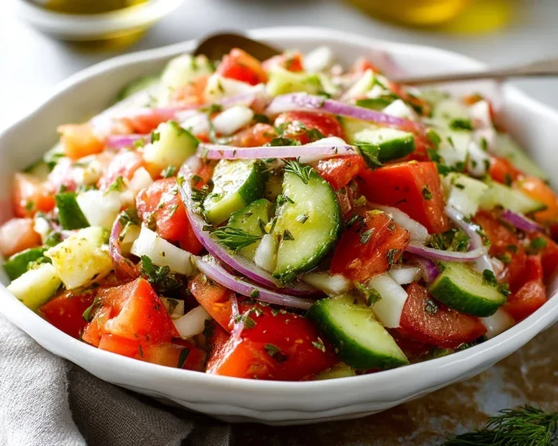 Mediterranean Salad with Cucumber, Tomato and Onion