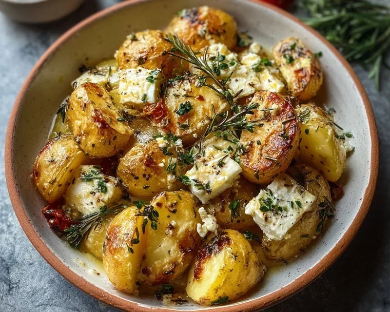 Roasted Potatoes with Baked Feta and Garlic