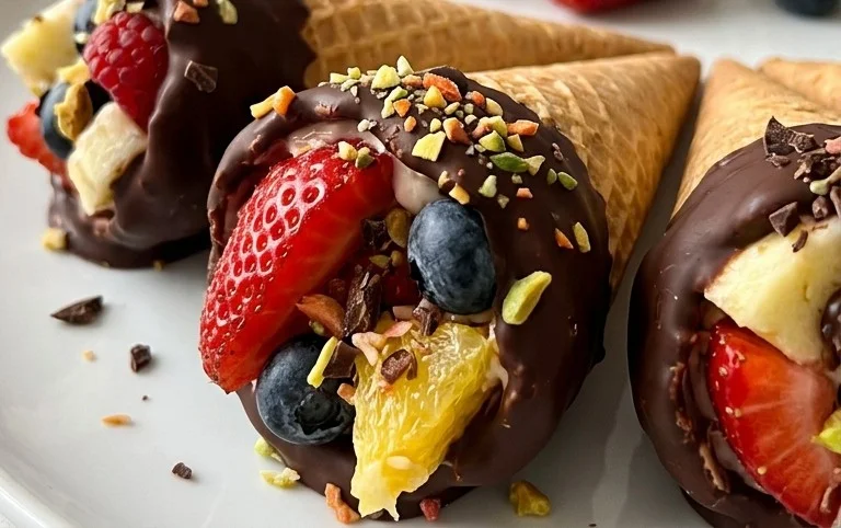 Chocolate Dipped Fruit Filled Cones