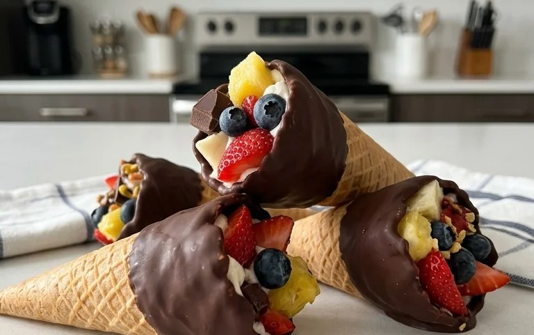 Chocolate Dipped Fruit Filled Cones