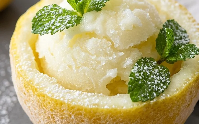 Sorbetto di Limone Dressed Up in a Frozen Lemon Shell