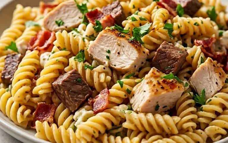 Chicken Beef Bacon Ranch Pasta Salad