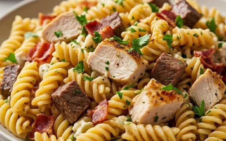 Chicken Beef Bacon Ranch Pasta Salad