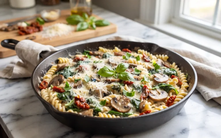 Parmesan Spinach Mushroom Pasta Skillet