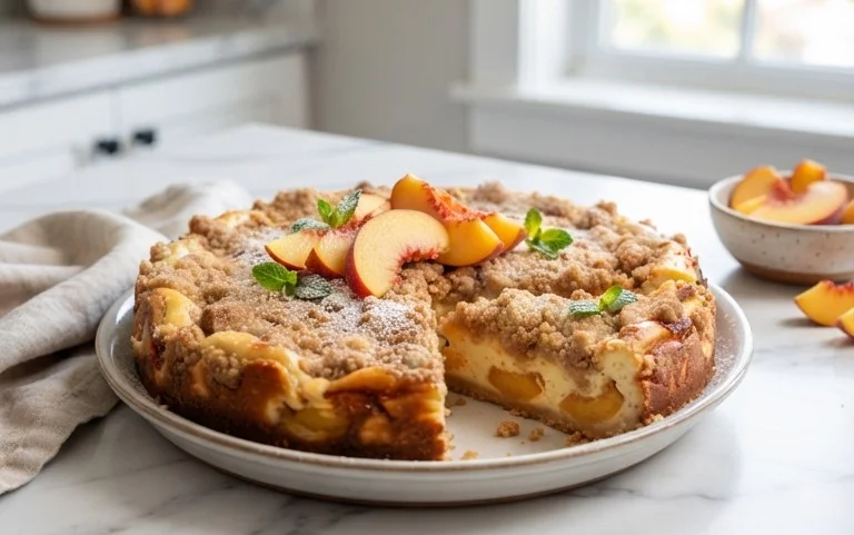 Peach Cream Cheese Cake with Streusel Topping