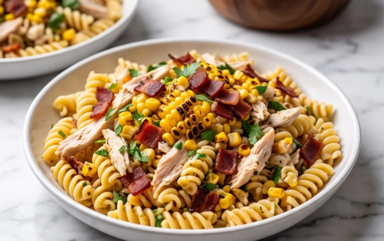 Chicken and Corn Pasta Salad with Beef Bacon