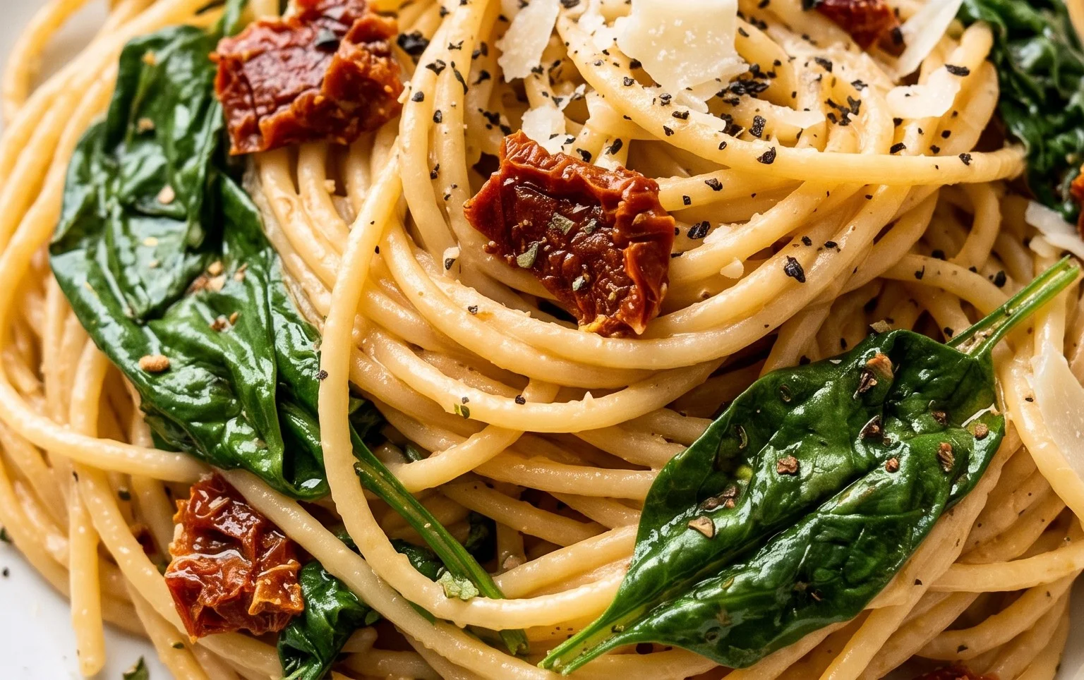 Spaghetti & Spinach with Sun-Dried Tomato Cream Sauce
