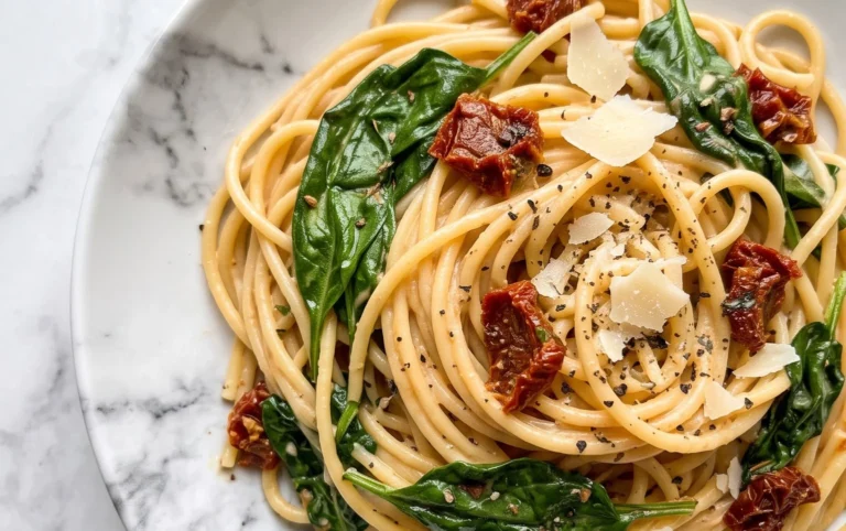 Spaghetti & Spinach with Sun-Dried Tomato Cream Sauce