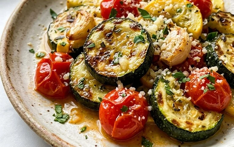 Roasted Garlic-Parmesan Zucchini, Squash and Tomatoes